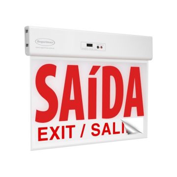 Sinalização de Saída SLIM Vermelha com Adesivo e Seletor 24x18